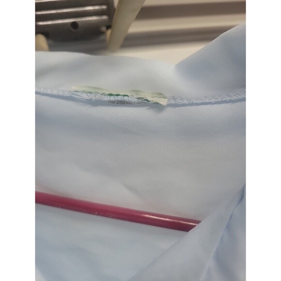 Vtg 80s Secretary Blouse Blue Office Sheer Floral Collar Pocket Sz XL - Picture 6 of 13